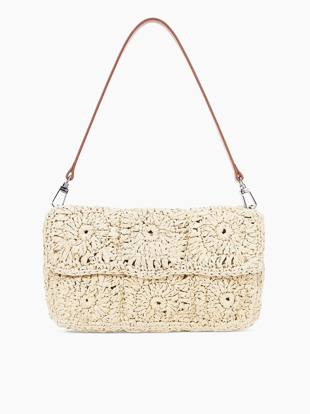 STAUD Timmy Crochet Raffia Shoulder Bag